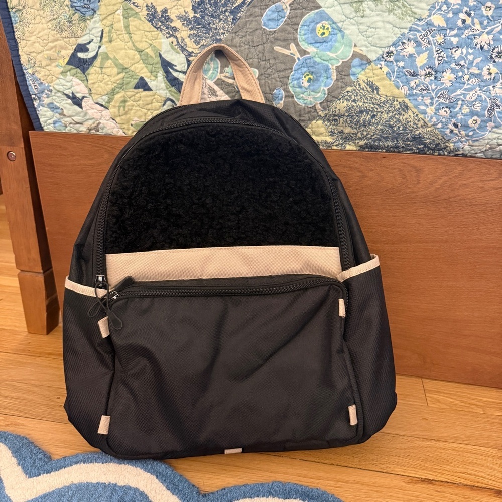 Black & Tan Backpack with Sherpa Front Pocket — Casual School Bag
